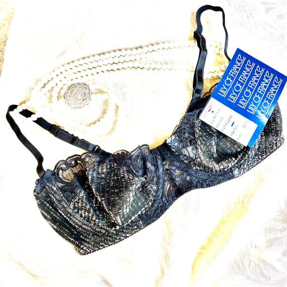 Vintage Lily of France NWT Demi Lace Bra in Metallic Silver and Black Lace - Picture 13 of 15